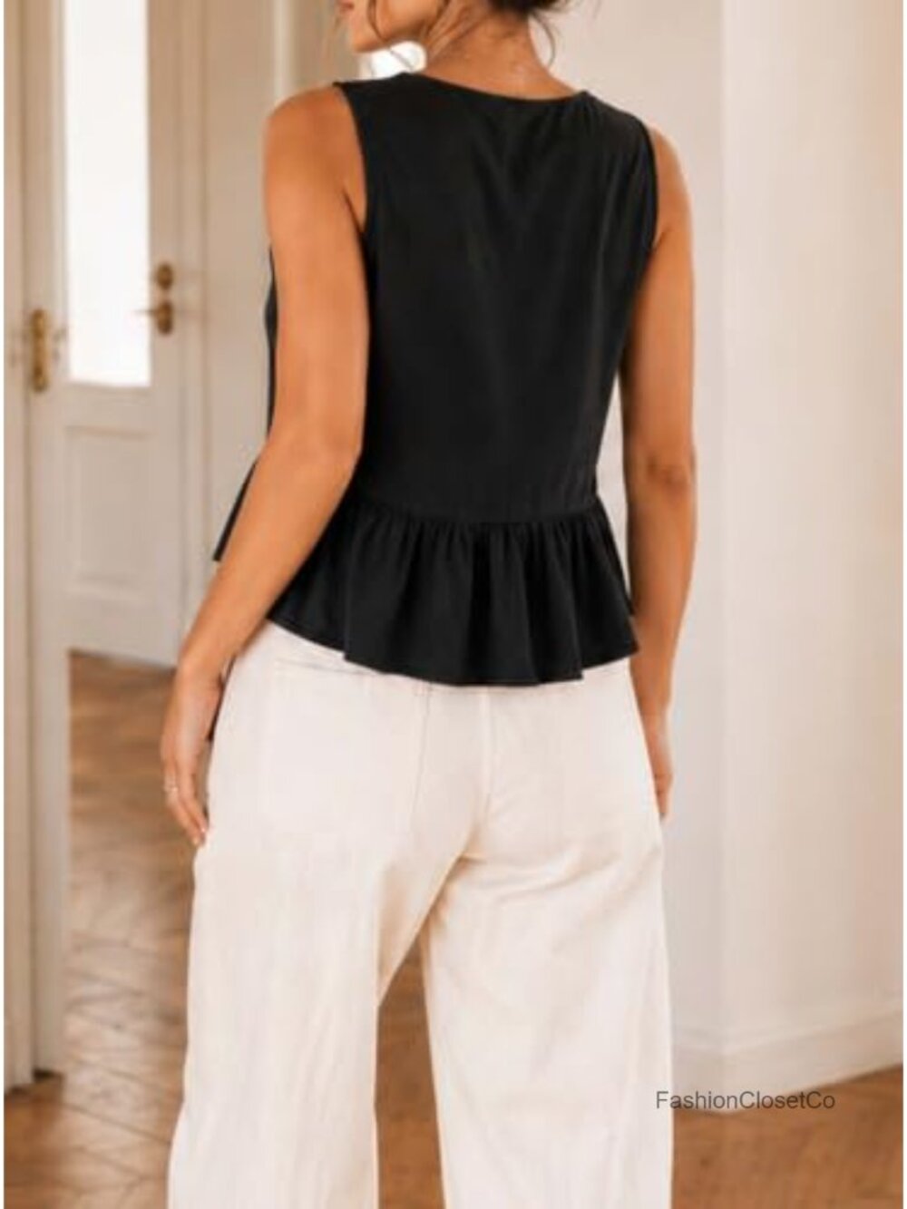 Striped Tie Front Peplum Tank Top Women Sleeveless Cotton - Picture 3 of 6